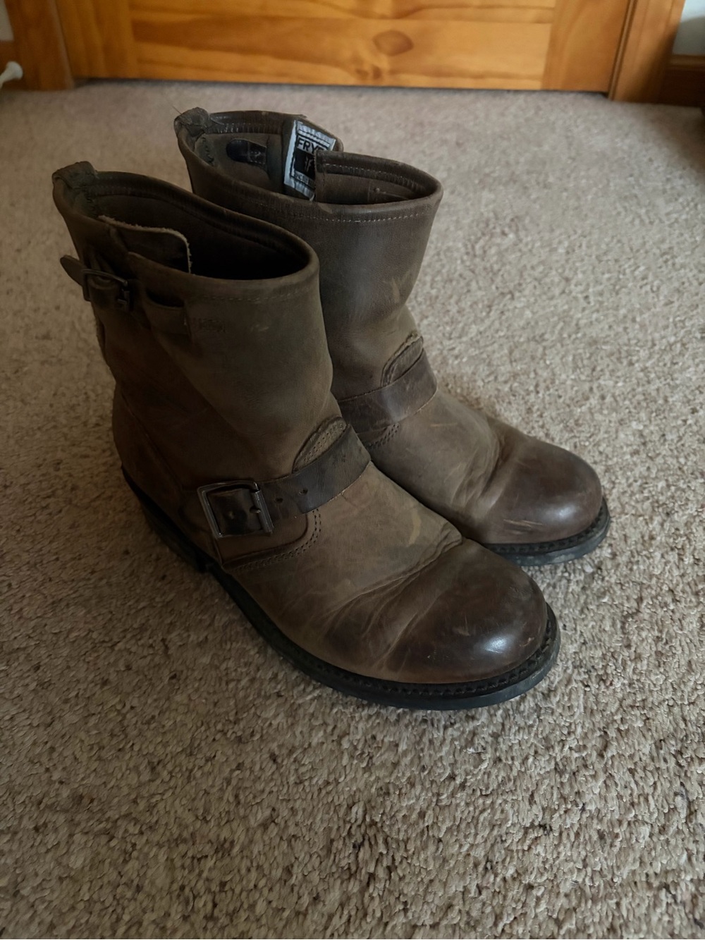 Frye Brown Leather Engineer Harness Boots